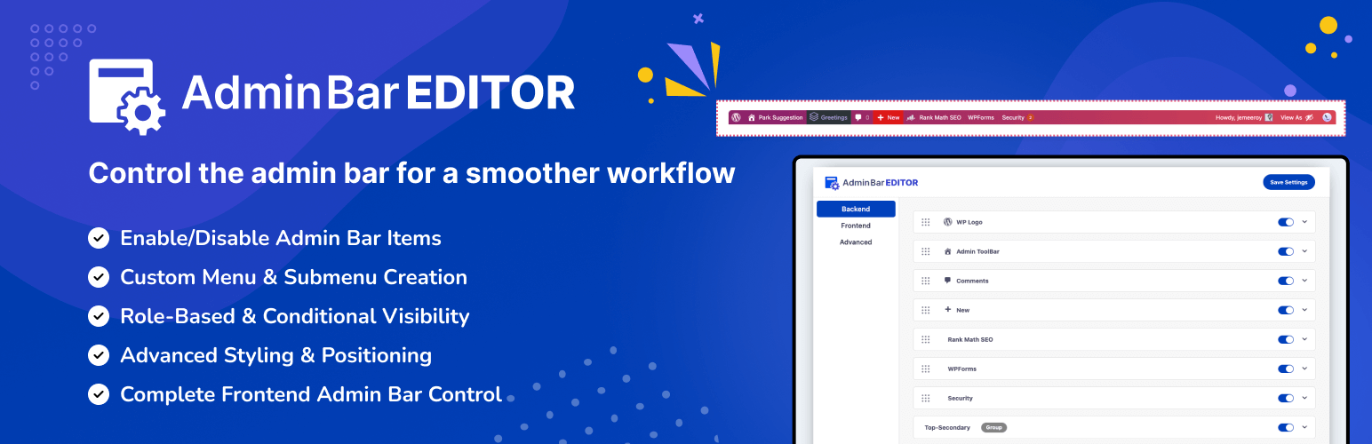 Admin Bar Editor – Toolbar Customization with User Role-based access & Custom menus, WordPress Plugin